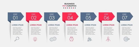 Business Infographic design template Vector with icons and 7 options or steps. Can be used for process diagram, presentations, workflow layout, banner, flow chart, info graph