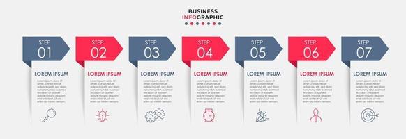 vector de plantilla de diseño infográfico empresarial con iconos y 7 opciones o pasos. se puede utilizar para diagramas de proceso, presentaciones, diseño de flujo de trabajo, pancarta, diagrama de flujo, gráfico de información