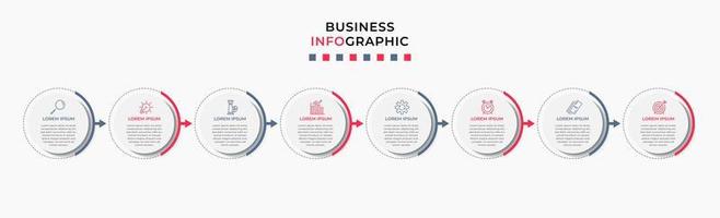 Vector Infographic design business template with icons and 8 options or steps. Can be used for process diagram, presentations, workflow layout, banner, flow chart, info graph