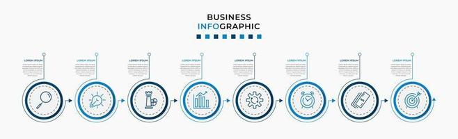 plantilla de negocio de diseño infográfico vectorial con iconos y 8 opciones o pasos. se puede utilizar para diagramas de proceso, presentaciones, diseño de flujo de trabajo, pancarta, diagrama de flujo, gráfico de información vector