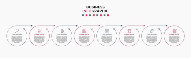 Vector Infographic design business template with icons and 8 options or steps. Can be used for process diagram, presentations, workflow layout, banner, flow chart, info graph
