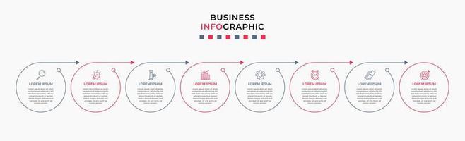 plantilla de negocio de diseño infográfico vectorial con iconos y 8 opciones o pasos. se puede utilizar para diagramas de proceso, presentaciones, diseño de flujo de trabajo, pancarta, diagrama de flujo, gráfico de información vector