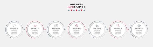 Business Infographic design template Vector with icons and 7 options or steps. Can be used for process diagram, presentations, workflow layout, banner, flow chart, info graph