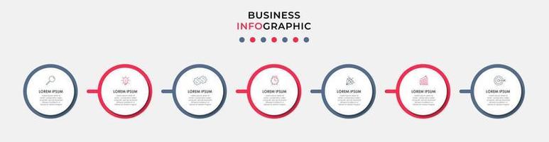 vector de plantilla de diseño infográfico empresarial con iconos y 7 opciones o pasos. se puede utilizar para diagramas de proceso, presentaciones, diseño de flujo de trabajo, pancarta, diagrama de flujo, gráfico de información