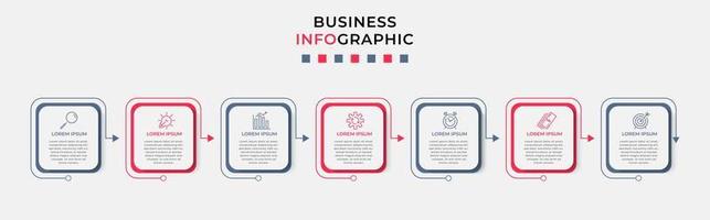 vector de plantilla de diseño infográfico empresarial con iconos y 7 opciones o pasos. se puede utilizar para diagramas de proceso, presentaciones, diseño de flujo de trabajo, pancarta, diagrama de flujo, gráfico de información