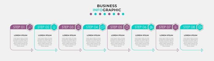 plantilla de negocio de diseño infográfico vectorial con iconos y 8 opciones o pasos. se puede utilizar para diagramas de proceso, presentaciones, diseño de flujo de trabajo, pancarta, diagrama de flujo, gráfico de información vector