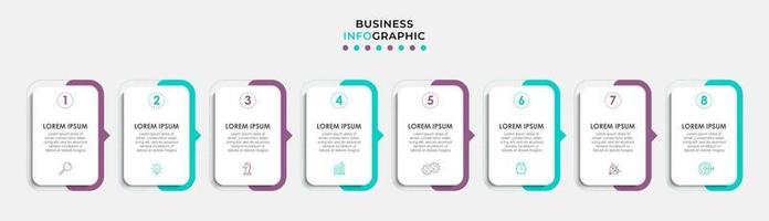 Vector Infographic design business template with icons and 8 options or steps. Can be used for process diagram, presentations, workflow layout, banner, flow chart, info graph