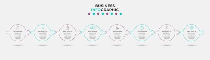 plantilla de negocio de diseño infográfico vectorial con iconos y 8 opciones o pasos. se puede utilizar para diagramas de proceso, presentaciones, diseño de flujo de trabajo, pancarta, diagrama de flujo, gráfico de información vector