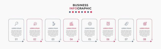 Vector Infographic design business template with icons and 8 options or steps. Can be used for process diagram, presentations, workflow layout, banner, flow chart, info graph