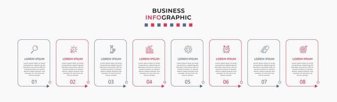 Vector Infographic design business template with icons and 8 options or steps. Can be used for process diagram, presentations, workflow layout, banner, flow chart, info graph