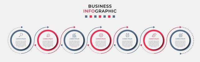 Business Infographic design template Vector with icons and 7 options or steps. Can be used for process diagram, presentations, workflow layout, banner, flow chart, info graph