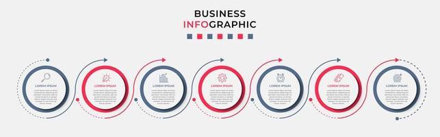 vector de plantilla de diseño infográfico empresarial con iconos y 7 opciones o pasos. se puede utilizar para diagramas de proceso, presentaciones, diseño de flujo de trabajo, pancarta, diagrama de flujo, gráfico de información