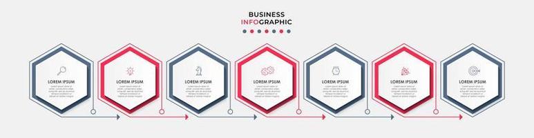 Business Infographic design template Vector with icons and 7 options or steps. Can be used for process diagram, presentations, workflow layout, banner, flow chart, info graph