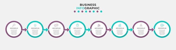 plantilla de negocio de diseño infográfico vectorial con iconos y 8 opciones o pasos. se puede utilizar para diagramas de proceso, presentaciones, diseño de flujo de trabajo, pancarta, diagrama de flujo, gráfico de información vector