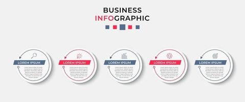 Vector Infographic design business template with icons and 5 options or steps.  Can be used for process diagram, presentations, workflow layout, banner, flow chart, info graph