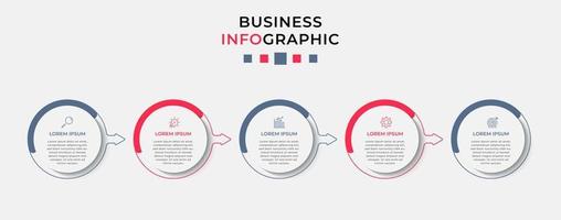 plantilla de negocio de diseño infográfico vectorial con iconos y 5 opciones o pasos. se puede utilizar para diagramas de proceso, presentaciones, diseño de flujo de trabajo, pancarta, diagrama de flujo, gráfico de información vector