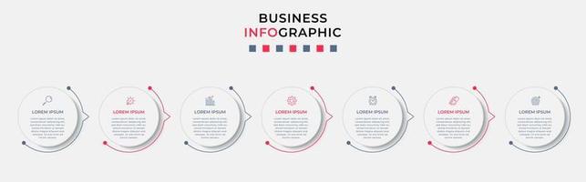 Business Infographic design template Vector with icons and 7 options or steps. Can be used for process diagram, presentations, workflow layout, banner, flow chart, info graph