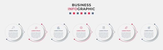 vector de plantilla de diseño infográfico empresarial con iconos y 7 opciones o pasos. se puede utilizar para diagramas de proceso, presentaciones, diseño de flujo de trabajo, pancarta, diagrama de flujo, gráfico de información