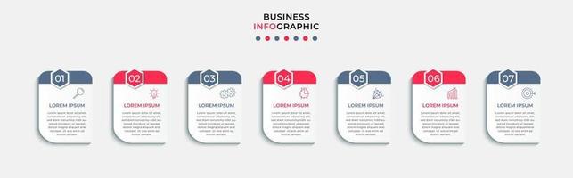 vector de plantilla de diseño infográfico empresarial con iconos y 7 opciones o pasos. se puede utilizar para diagramas de proceso, presentaciones, diseño de flujo de trabajo, pancarta, diagrama de flujo, gráfico de información