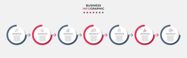 vector de plantilla de diseño infográfico empresarial con iconos y 7 opciones o pasos. se puede utilizar para diagramas de proceso, presentaciones, diseño de flujo de trabajo, pancarta, diagrama de flujo, gráfico de información