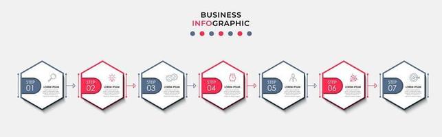 vector de plantilla de diseño infográfico empresarial con iconos y 7 opciones o pasos. se puede utilizar para diagramas de proceso, presentaciones, diseño de flujo de trabajo, pancarta, diagrama de flujo, gráfico de información