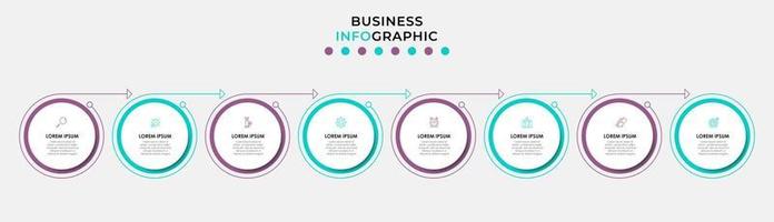 plantilla de negocio de diseño infográfico vectorial con iconos y 8 opciones o pasos. se puede utilizar para diagramas de proceso, presentaciones, diseño de flujo de trabajo, pancarta, diagrama de flujo, gráfico de información vector