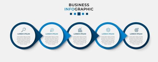 plantilla de negocio de diseño infográfico vectorial con iconos y 5 opciones o pasos. se puede utilizar para diagramas de procesos, presentaciones, diseño de flujo de trabajo, pancartas, diagramas de flujo, gráficos de información vector