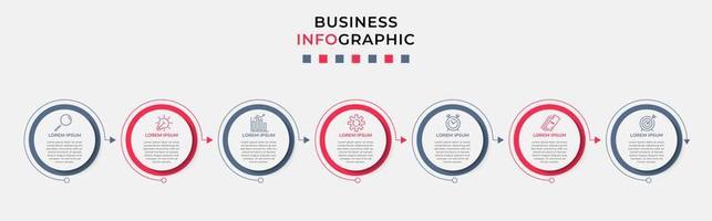 vector de plantilla de diseño infográfico empresarial con iconos y 7 opciones o pasos. se puede utilizar para diagramas de proceso, presentaciones, diseño de flujo de trabajo, pancarta, diagrama de flujo, gráfico de información