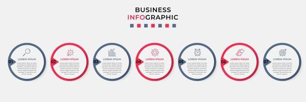 vector de plantilla de diseño infográfico empresarial con iconos y 7 opciones o pasos. se puede utilizar para diagramas de proceso, presentaciones, diseño de flujo de trabajo, pancarta, diagrama de flujo, gráfico de información