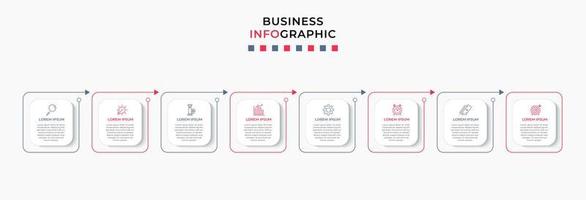 Vector Infographic design business template with icons and 8 options or steps. Can be used for process diagram, presentations, workflow layout, banner, flow chart, info graph