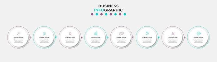 Vector Infographic design business template with icons and 8 options or steps. Can be used for process diagram, presentations, workflow layout, banner, flow chart, info graph