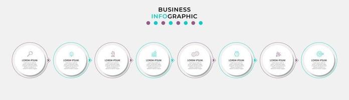 plantilla de negocio de diseño infográfico vectorial con iconos y 8 opciones o pasos. se puede utilizar para diagramas de proceso, presentaciones, diseño de flujo de trabajo, pancarta, diagrama de flujo, gráfico de información vector