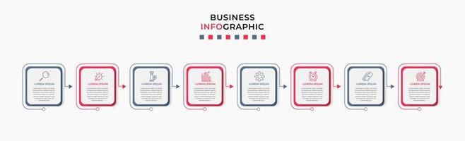 plantilla de negocio de diseño infográfico vectorial con iconos y 8 opciones o pasos. se puede utilizar para diagramas de proceso, presentaciones, diseño de flujo de trabajo, pancarta, diagrama de flujo, gráfico de información vector