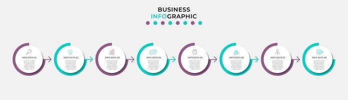 plantilla de negocio de diseño infográfico vectorial con iconos y 8 opciones o pasos. se puede utilizar para diagramas de proceso, presentaciones, diseño de flujo de trabajo, pancarta, diagrama de flujo, gráfico de información vector