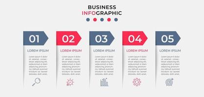 plantilla de negocio de diseño infográfico vectorial con iconos y 5 opciones o pasos. se puede utilizar para diagramas de proceso, presentaciones, diseño de flujo de trabajo, pancarta, diagrama de flujo, gráfico de información vector