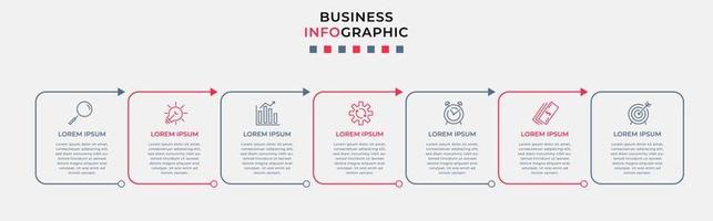 vector de plantilla de diseño infográfico empresarial con iconos y 7 opciones o pasos. se puede utilizar para diagramas de proceso, presentaciones, diseño de flujo de trabajo, pancarta, diagrama de flujo, gráfico de información