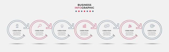 Business Infographic design template Vector with icons and 7 options or steps. Can be used for process diagram, presentations, workflow layout, banner, flow chart, info graph