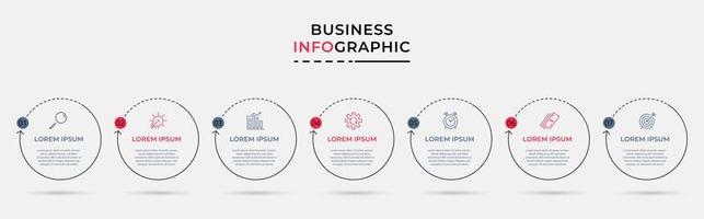 Business Infographic design template Vector with icons and 7 options or steps. Can be used for process diagram, presentations, workflow layout, banner, flow chart, info graph