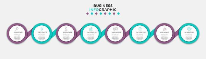 Vector Infographic design business template with icons and 8 options or steps. Can be used for process diagram, presentations, workflow layout, banner, flow chart, info graph