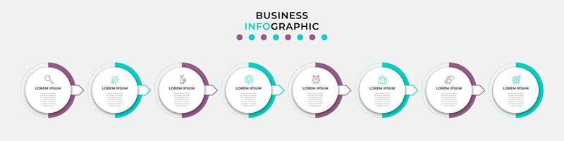 plantilla de negocio de diseño infográfico vectorial con iconos y 8 opciones o pasos. se puede utilizar para diagramas de proceso, presentaciones, diseño de flujo de trabajo, pancarta, diagrama de flujo, gráfico de información vector