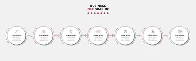 Business Infographic design template Vector with icons and 7 options or steps. Can be used for process diagram, presentations, workflow layout, banner, flow chart, info graph