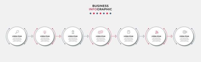 vector de plantilla de diseño infográfico empresarial con iconos y 7 opciones o pasos. se puede utilizar para diagramas de proceso, presentaciones, diseño de flujo de trabajo, pancarta, diagrama de flujo, gráfico de información