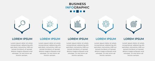 plantilla de negocio de diseño infográfico vectorial con iconos y 5 opciones o pasos. se puede utilizar para diagramas de procesos, presentaciones, diseño de flujo de trabajo, pancartas, diagramas de flujo, gráficos de información vector