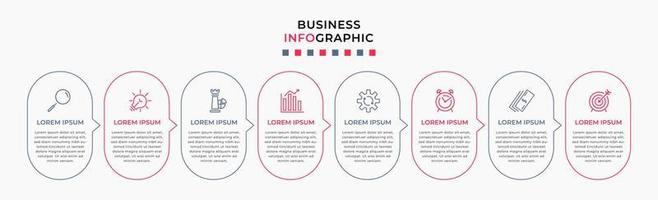 Vector Infographic design business template with icons and 8 options or steps. Can be used for process diagram, presentations, workflow layout, banner, flow chart, info graph