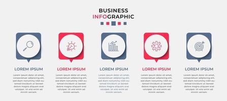 Vector Infographic design business template with icons and 5 options or steps.  Can be used for process diagram, presentations, workflow layout, banner, flow chart, info graph