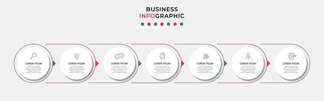 Business Infographic design template Vector with icons and 7 options or steps. Can be used for process diagram, presentations, workflow layout, banner, flow chart, info graph