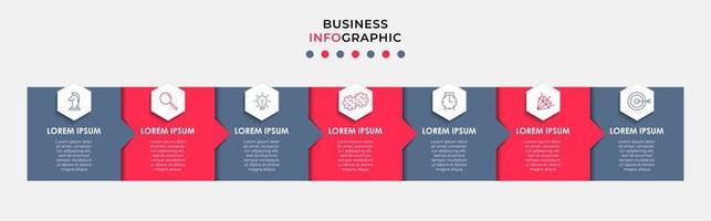 Business Infographic design template Vector with icons and 7 options or steps. Can be used for process diagram, presentations, workflow layout, banner, flow chart, info graph