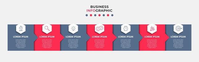 Business Infographic design template Vector with icons and 7 options or steps. Can be used for process diagram, presentations, workflow layout, banner, flow chart, info graph