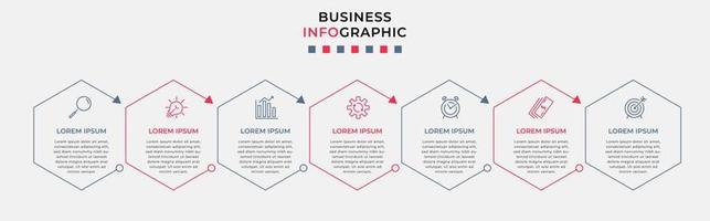 vector de plantilla de diseño infográfico empresarial con iconos y 7 opciones o pasos. se puede utilizar para diagramas de proceso, presentaciones, diseño de flujo de trabajo, pancarta, diagrama de flujo, gráfico de información