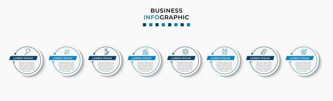 Vector Infographic design business template with icons and 8 options or steps. Can be used for process diagram, presentations, workflow layout, banner, flow chart, info graph